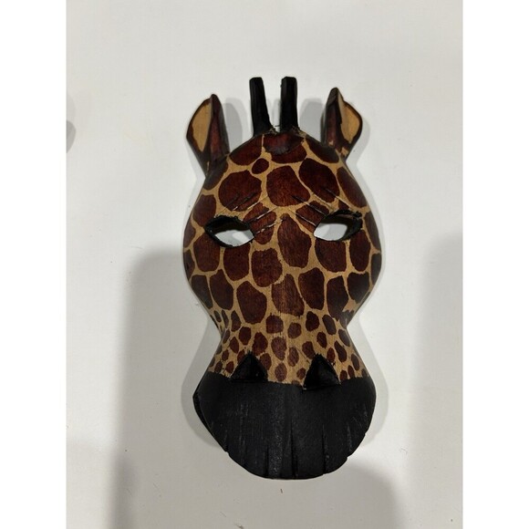 Set of  5 Hand Carved Wooden Mask African Animal Zebra Giraffe Wall Hanging - Picture 8 of 11